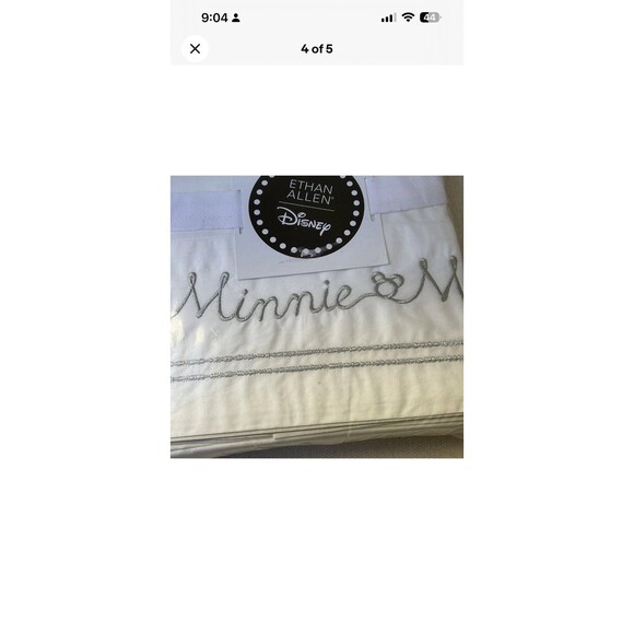Ethan Allen Minnie Mouse Twin Sheet Set Retired White/Silver Embroidered NEW - Picture 4 of 5